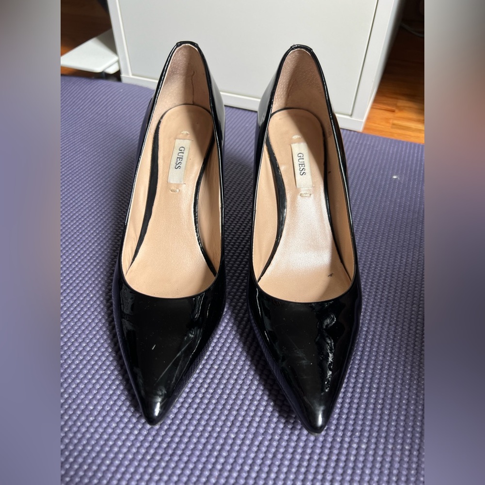 Guess Black Patent Leather Kitten Heels
